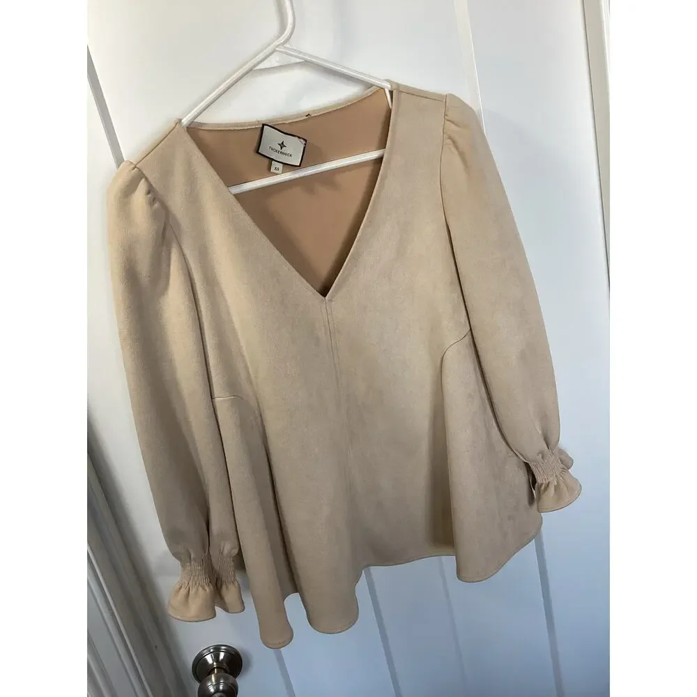 Tuckernuck Women's Bone Suede‎ Easton Swing Blouse Top Minimalist Beige Size XS